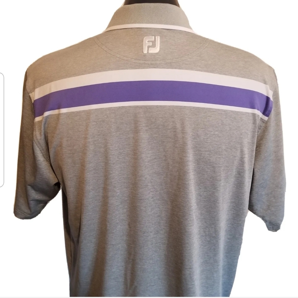 FootJoy Golf Polo Shirt Mens Large Grey Purple Isle Tour PGA Tour Performance